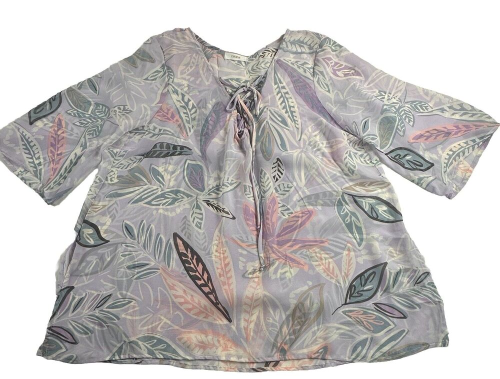 CHERISH Women’s Lavender Floral Sheer Top / CoverUp 1/2 Sleeve Front Tie Large